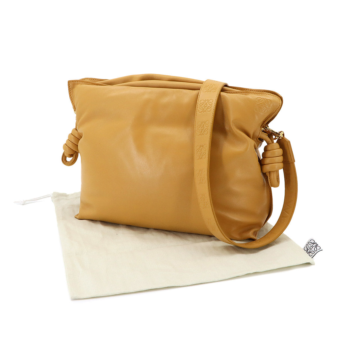 Flamenco Clutch Shoulder Bag Leather Camel Brown Purse