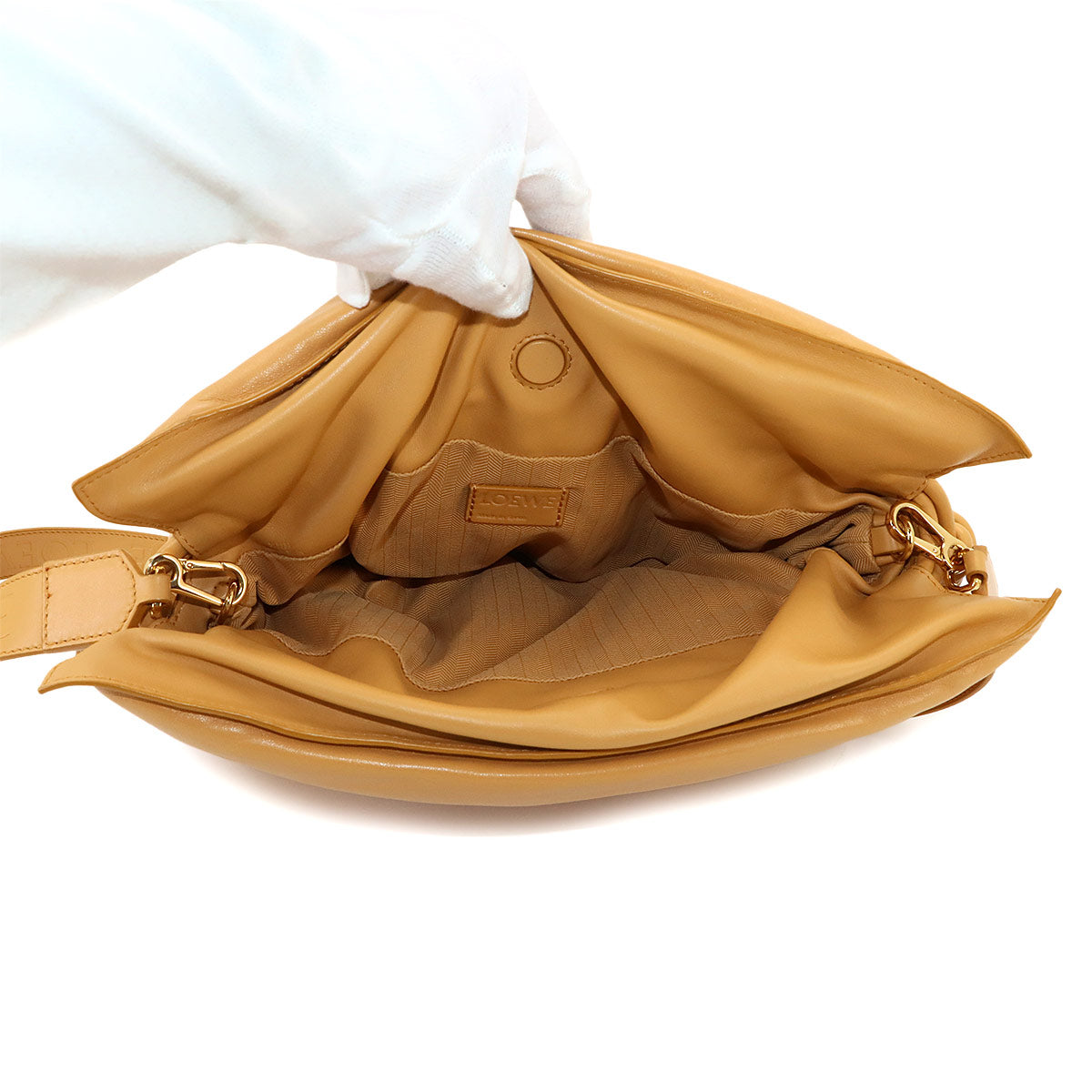 Flamenco Clutch Shoulder Bag Leather Camel Brown Purse
