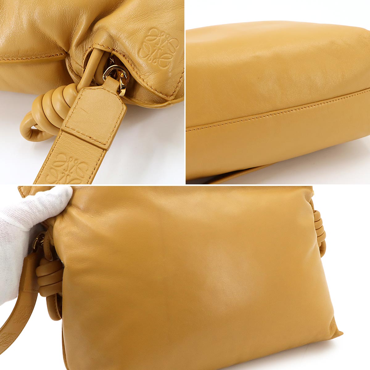 Flamenco Clutch Shoulder Bag Leather Camel Brown Purse