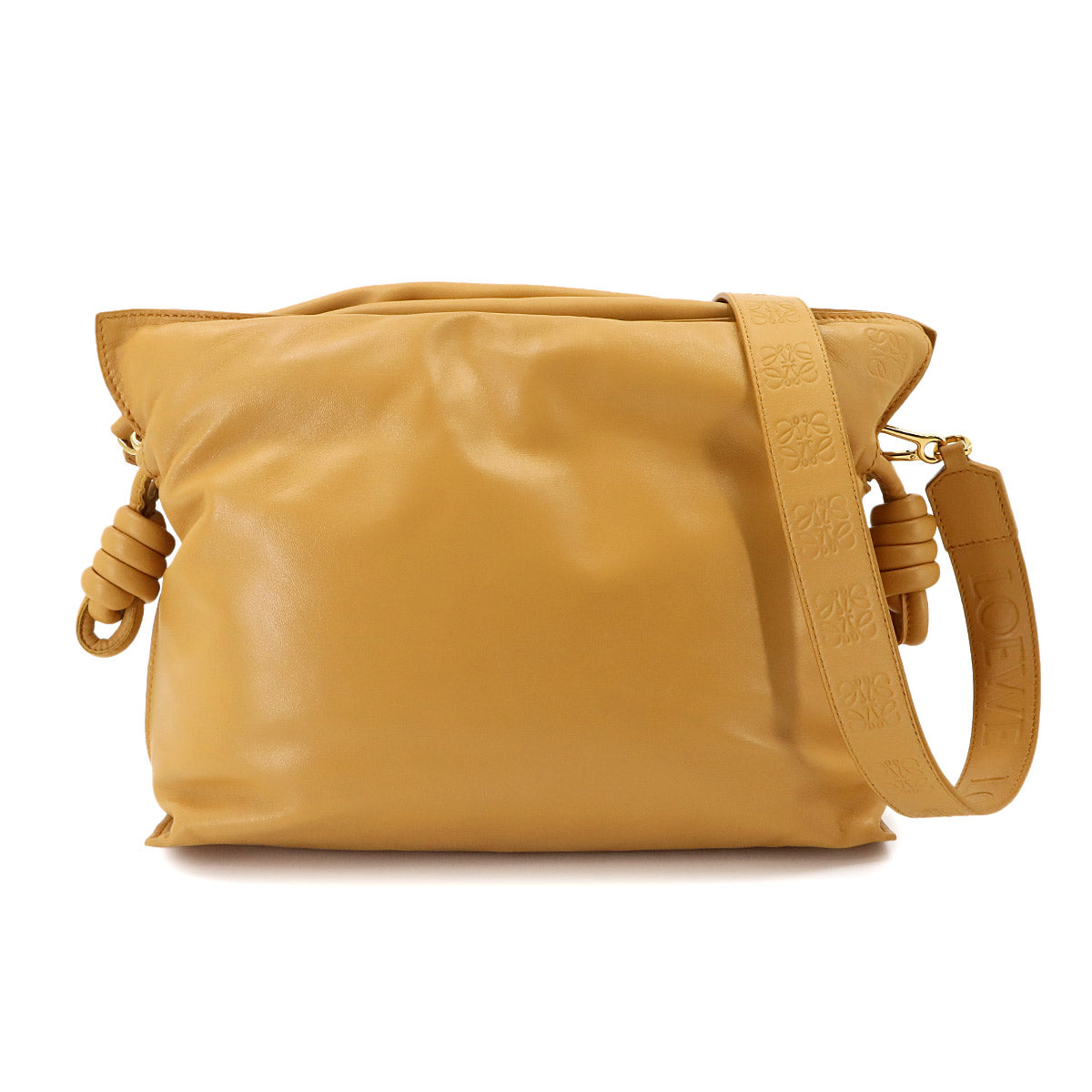 Flamenco Clutch Shoulder Bag Leather Camel Brown Purse