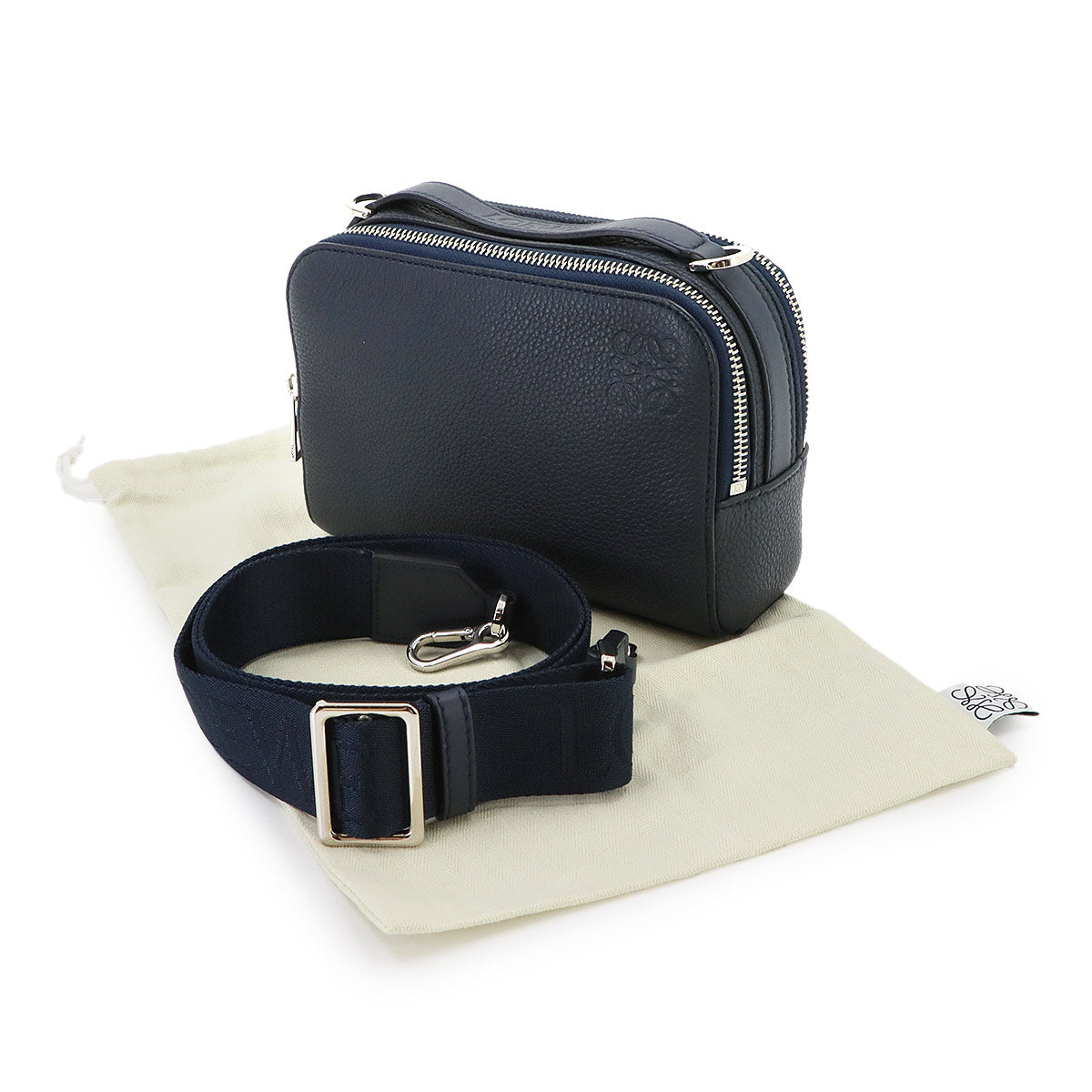 Mini Crossbody Camera Bag Hand Shoulder Bag Leather Navy Anagram