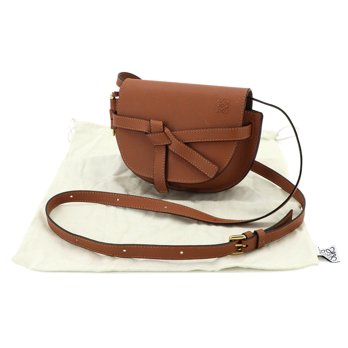 Mini Gate Dual Shoulder Bag Leather Tan Brown Purse