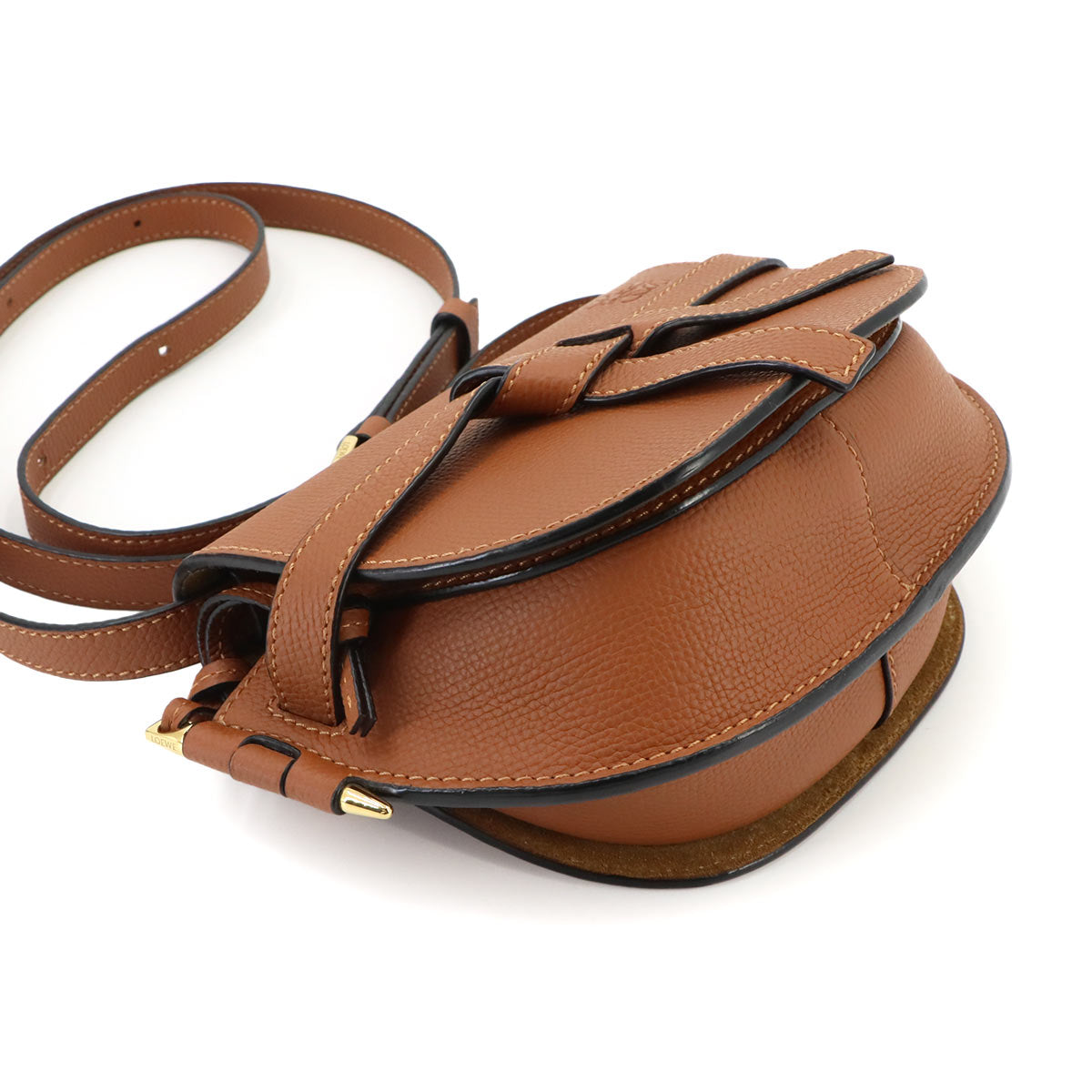 Mini Gate Dual Shoulder Bag Leather Tan Brown Purse