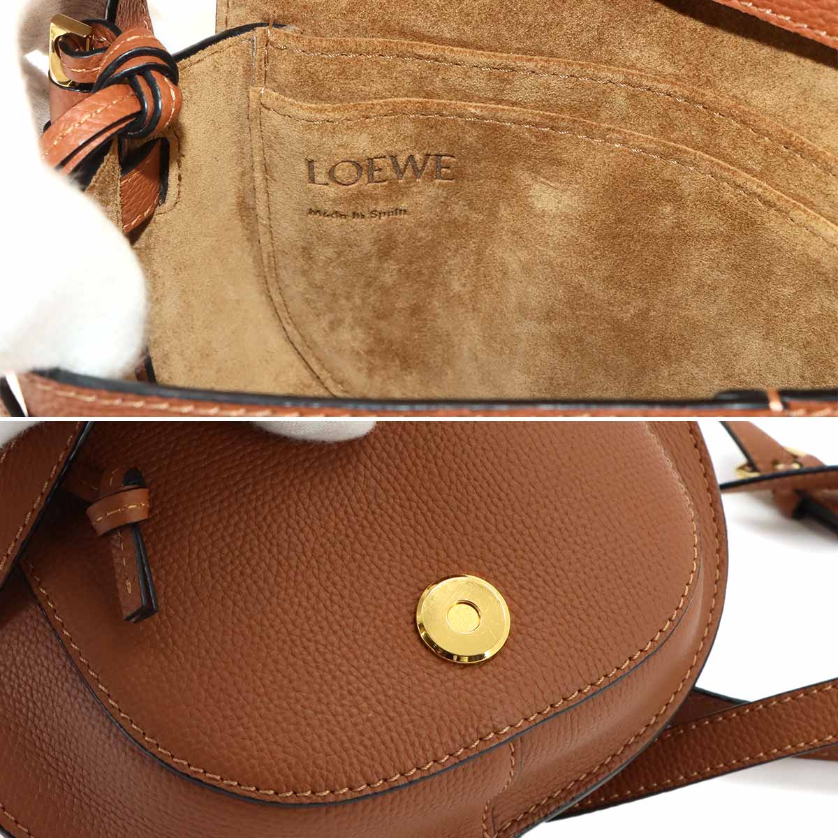 Mini Gate Dual Shoulder Bag Leather Tan Brown Purse