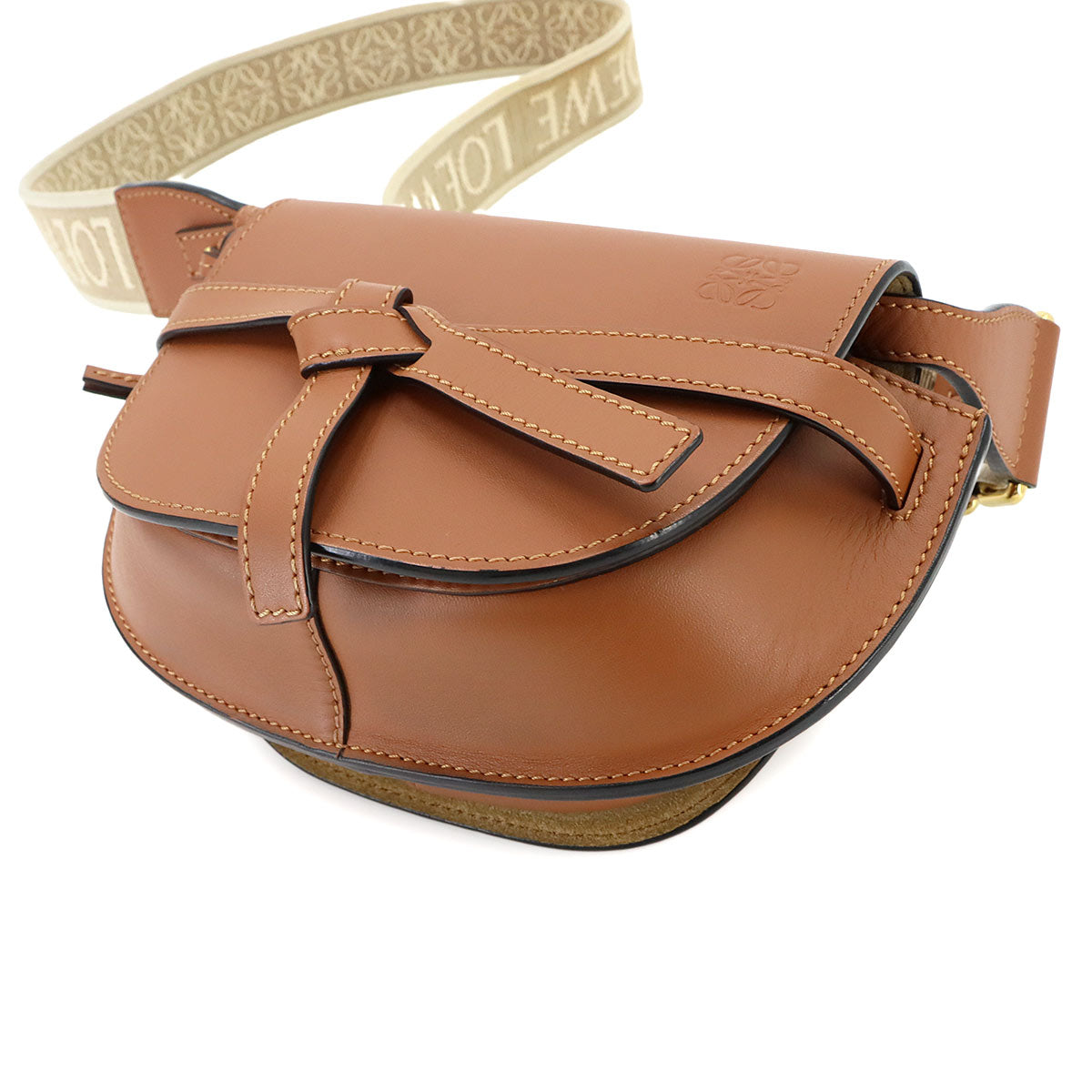Mini Gate Dual Shoulder Bag Leather Brown Purse