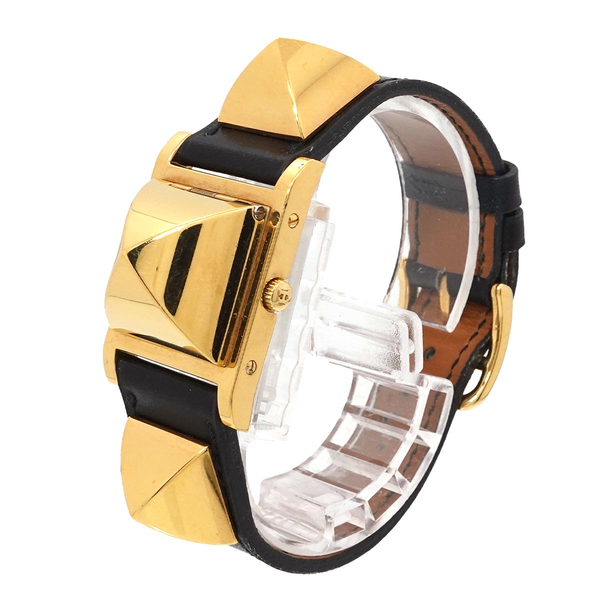 Medor Vintage pyramid Gold studs Quartz White Dial Ladies
