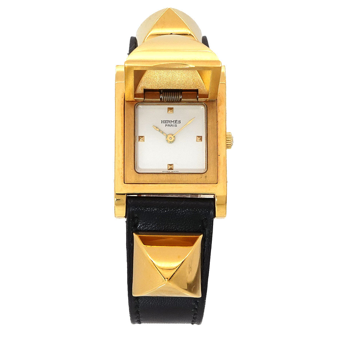 Medor Vintage pyramid Gold studs Quartz White Dial Ladies