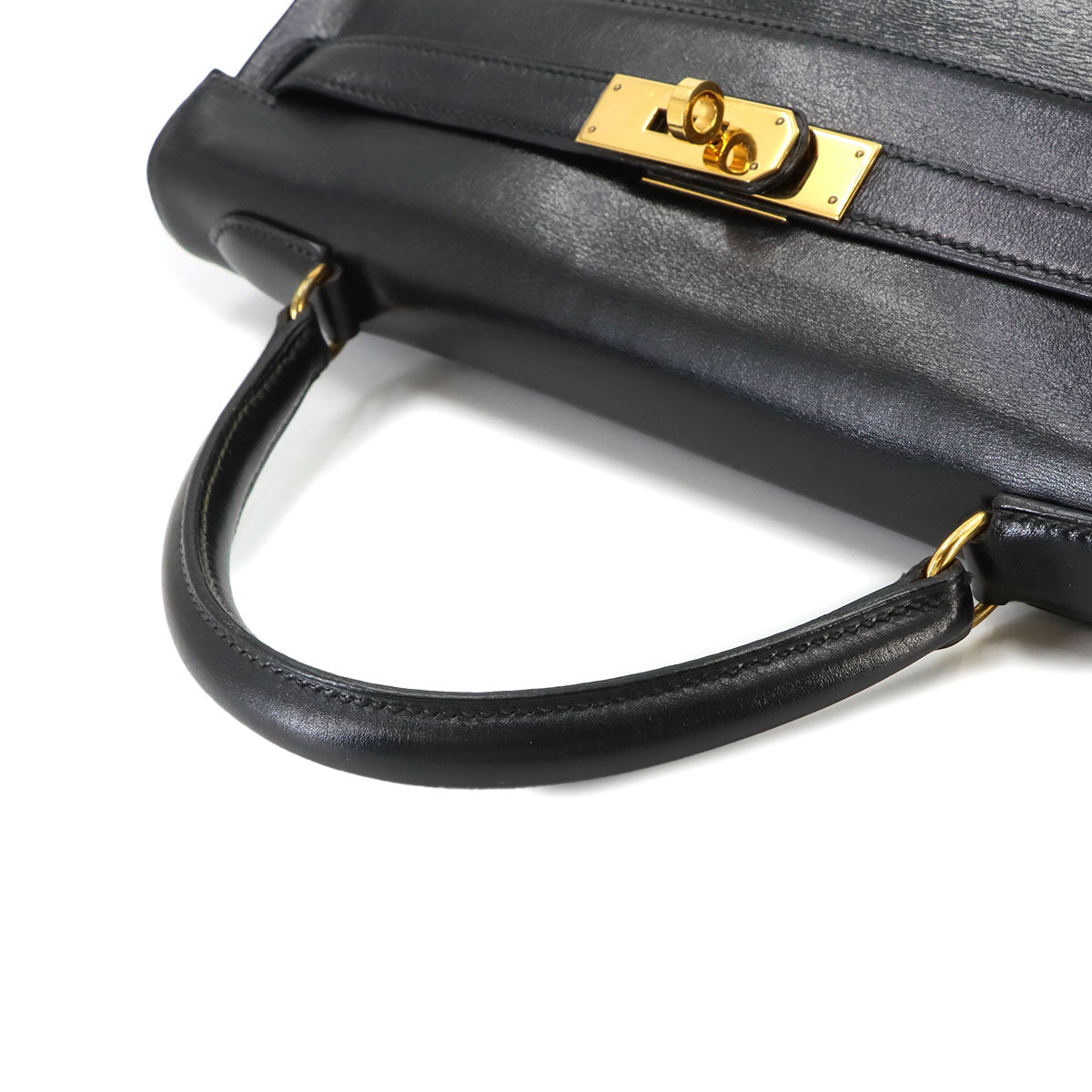Kelly 32 Box calf Black Hand Shoulder Bag Vintage Purse