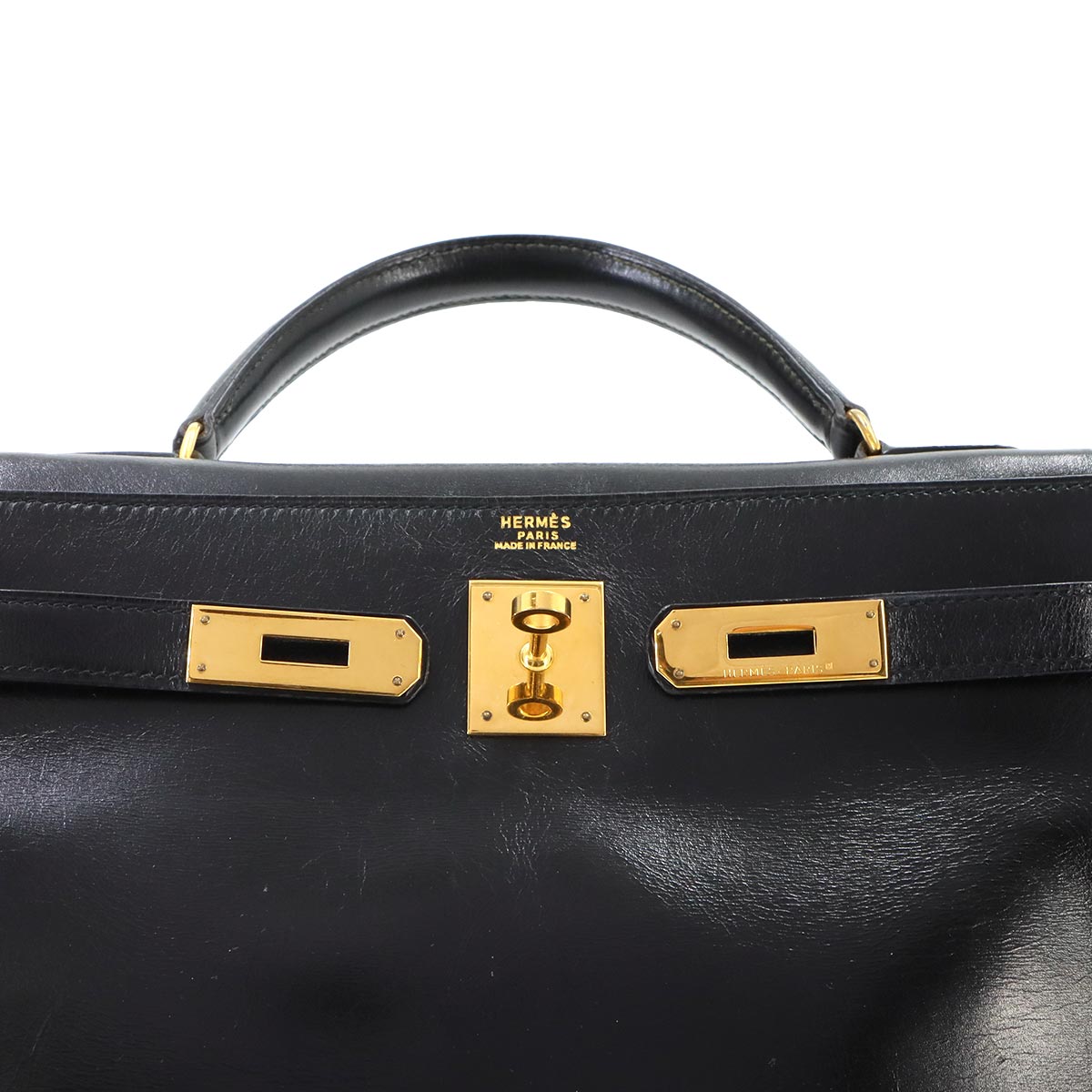 Kelly 32 Box calf Black Hand Shoulder Bag Vintage Purse