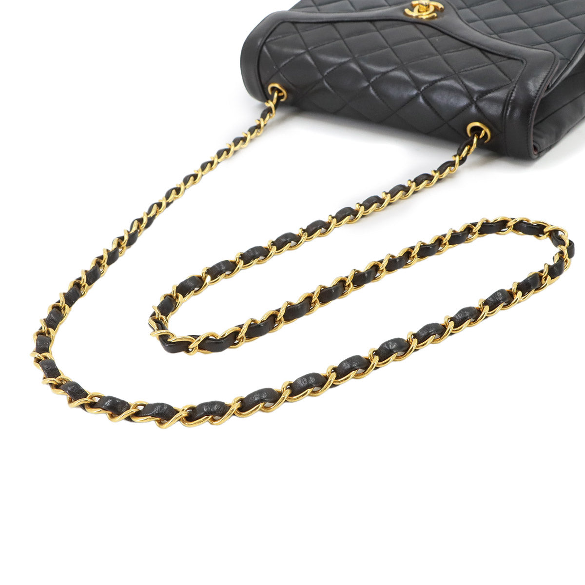 Matelasse Chain Shoulder Bag Leather Black Vintage