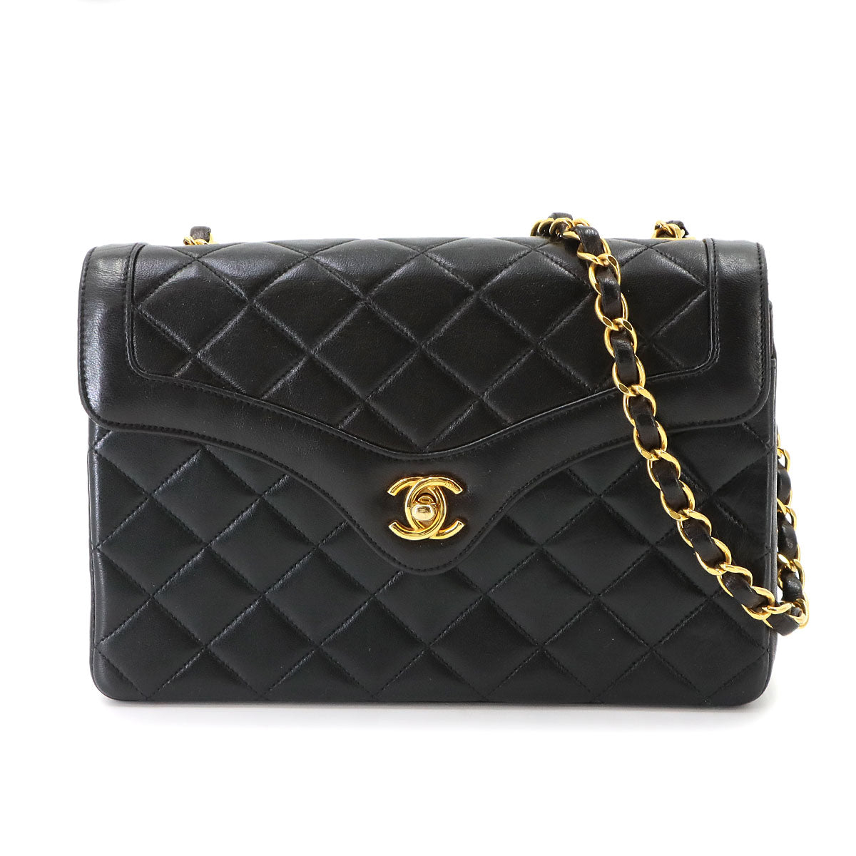 Matelasse Chain Shoulder Bag Leather Black Vintage
