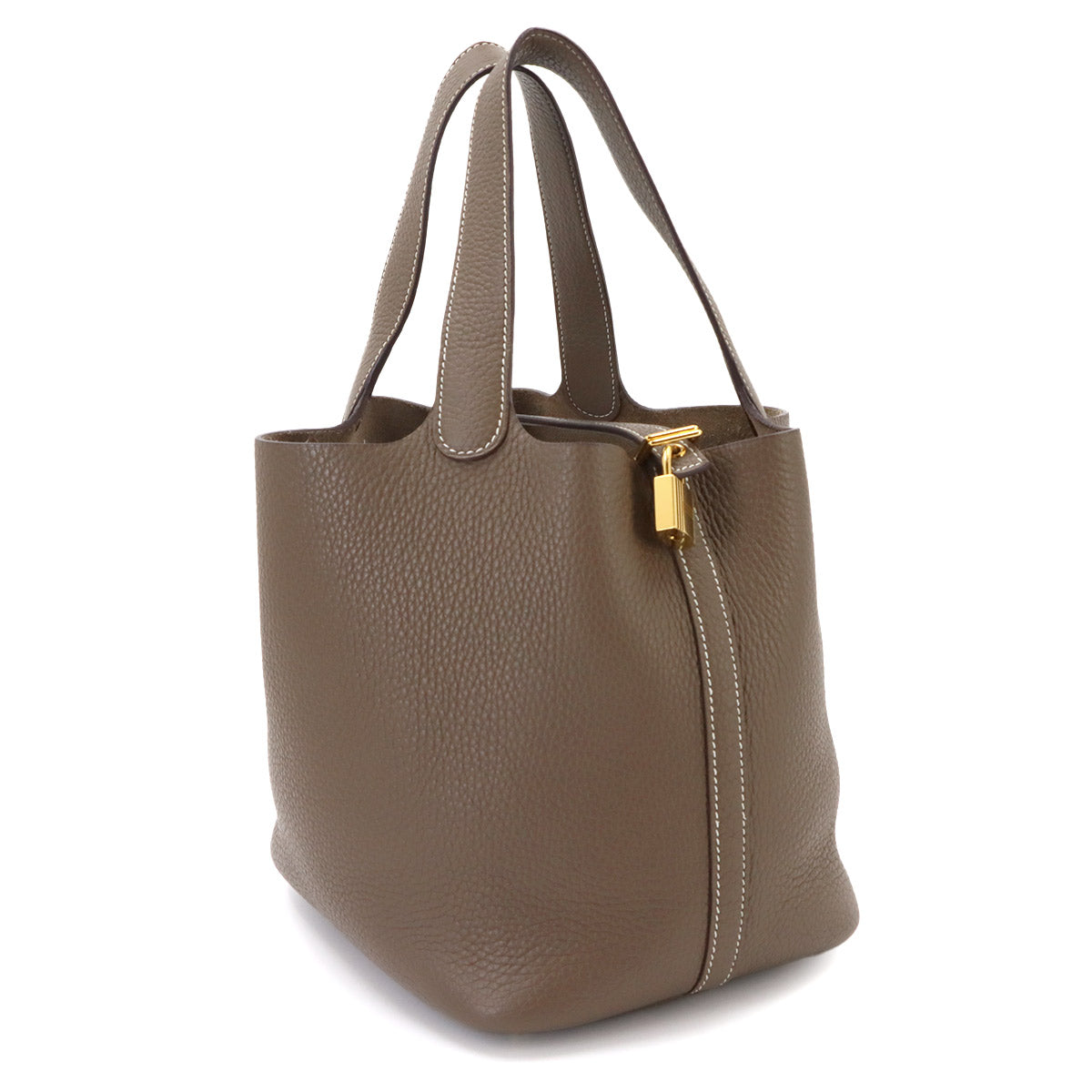 Picotin Lock MM Hand Bag Taurillon Clemence Etoupe Purse