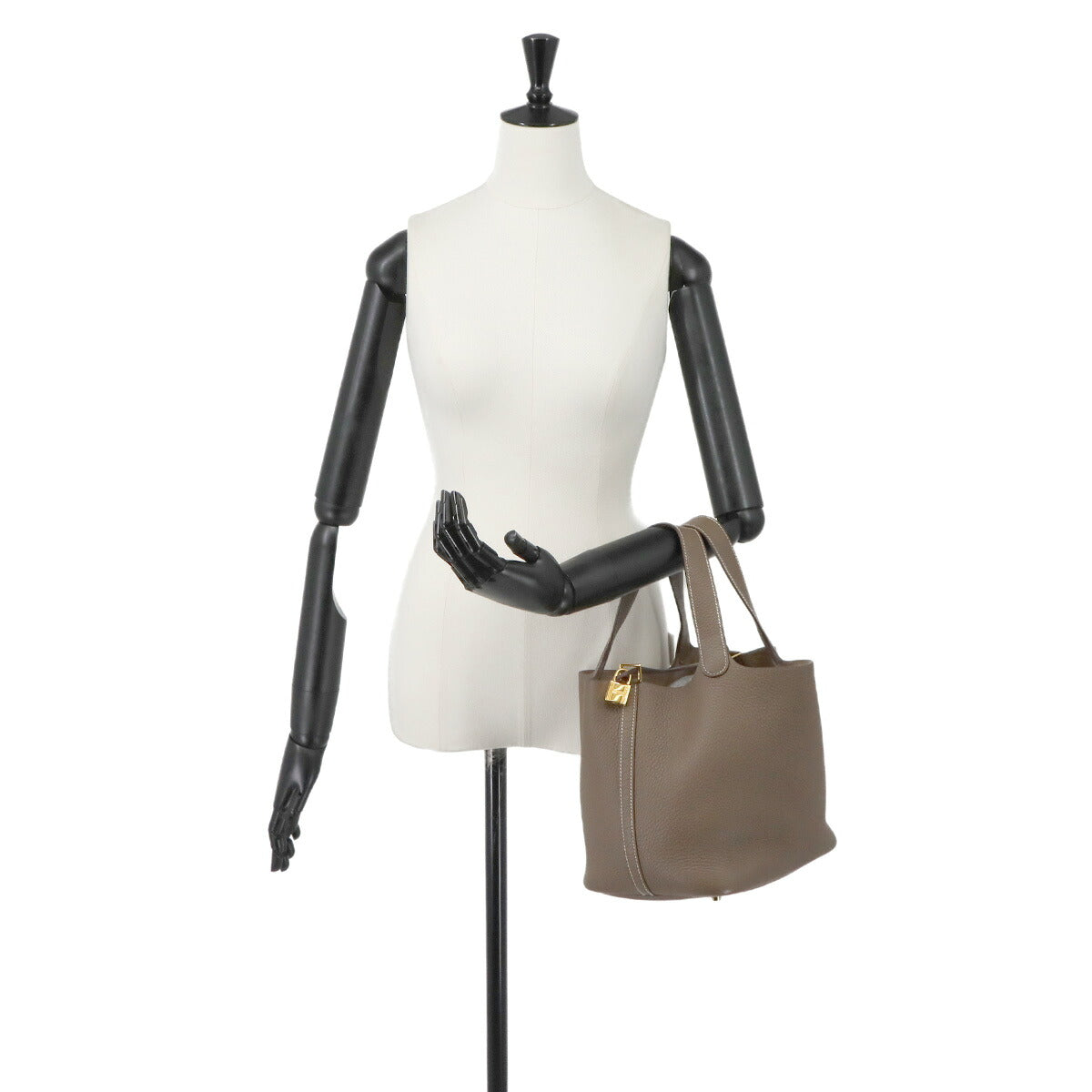 Picotin Lock MM Hand Bag Taurillon Clemence Etoupe Purse