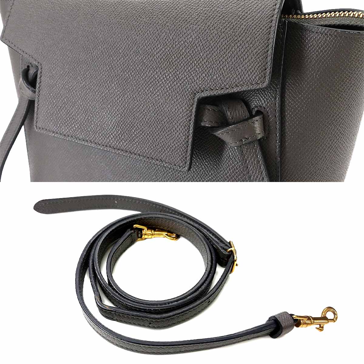 Belt Bag Nano 2way Hand Shoulder Bag Leather Gray 189003