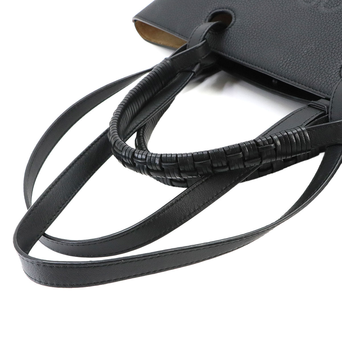Anagram Small Tote Bag Leather Black Purse