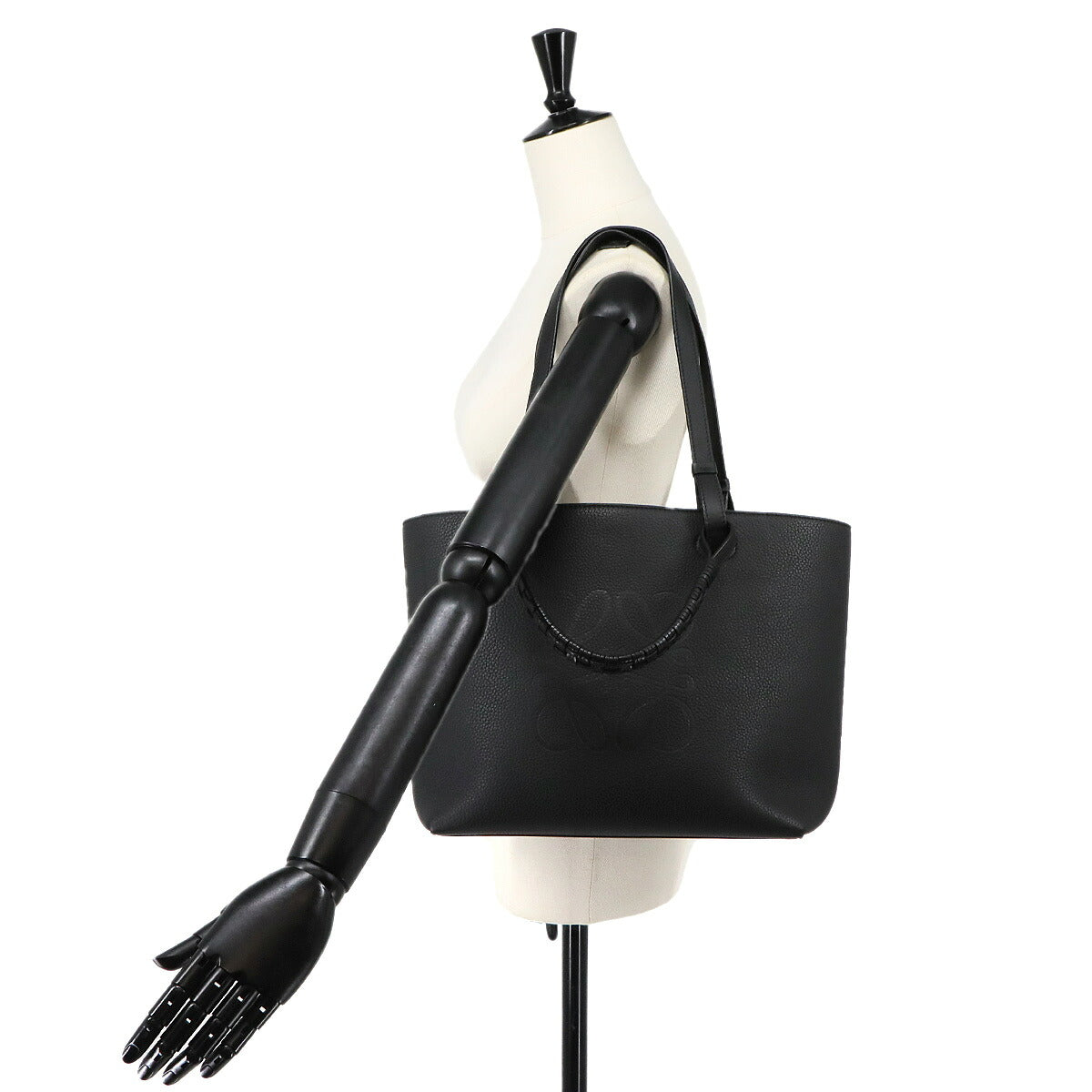 Anagram Small Tote Bag Leather Black Purse