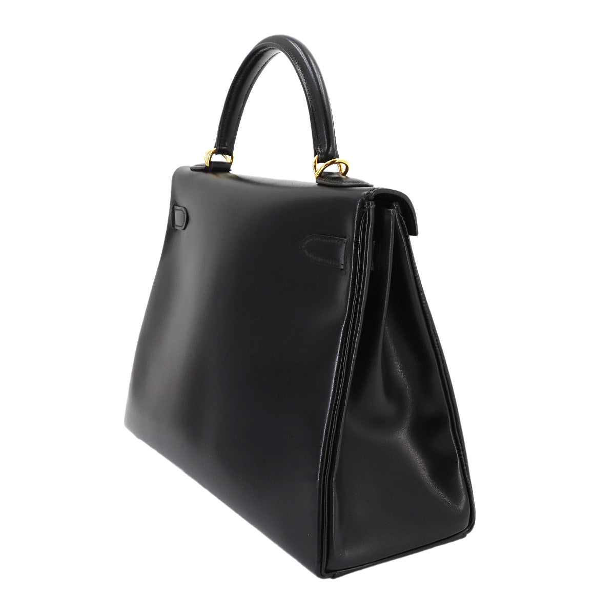 Kelly 32 Box calf Black Hand Shoulder Bag Vintage Purse