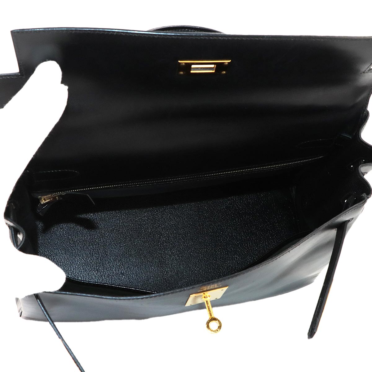 Kelly 32 Box calf Black Hand Shoulder Bag Vintage Purse