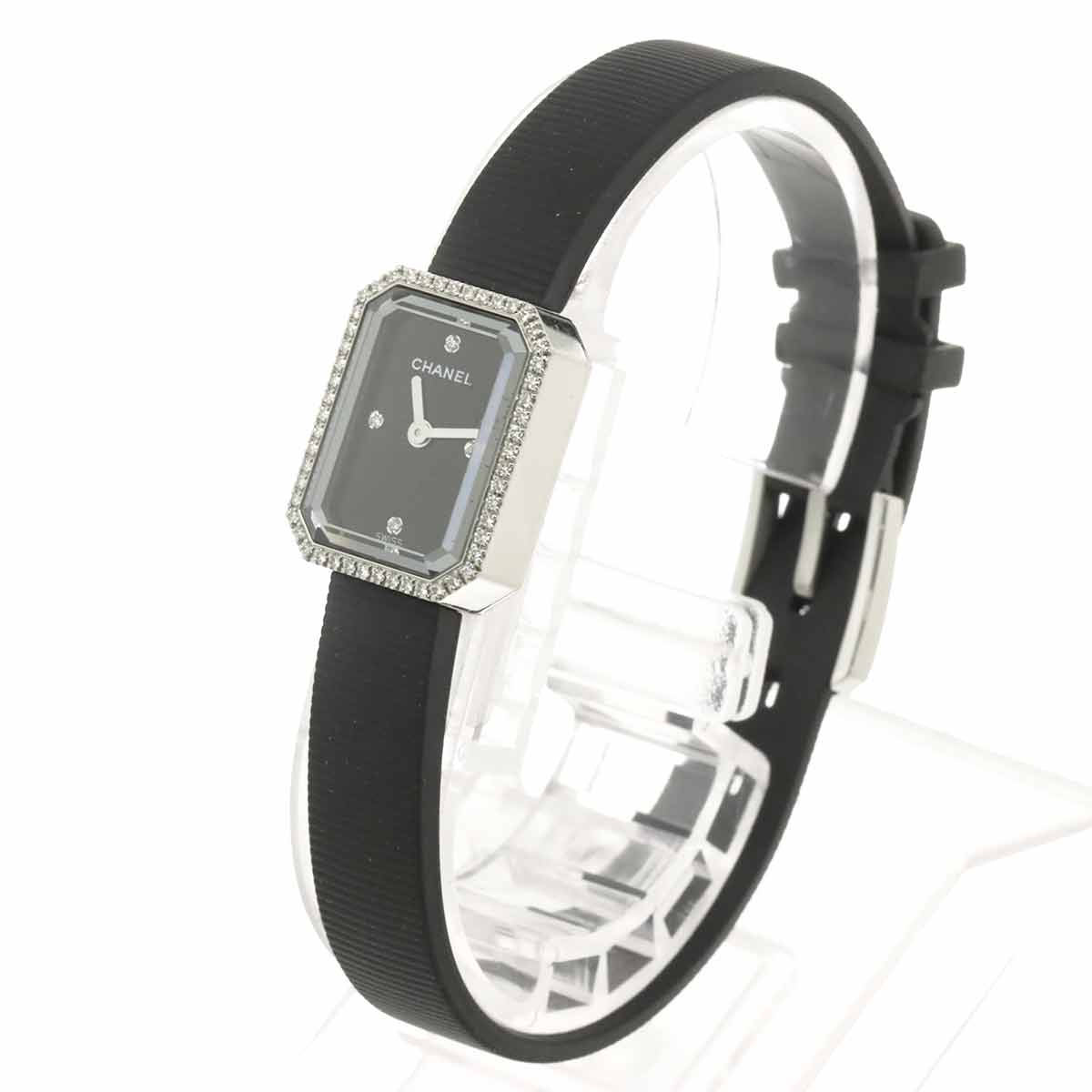 Premiere H2434 Bezel Diamond 4P Rubber Belt Black Dial Ladies